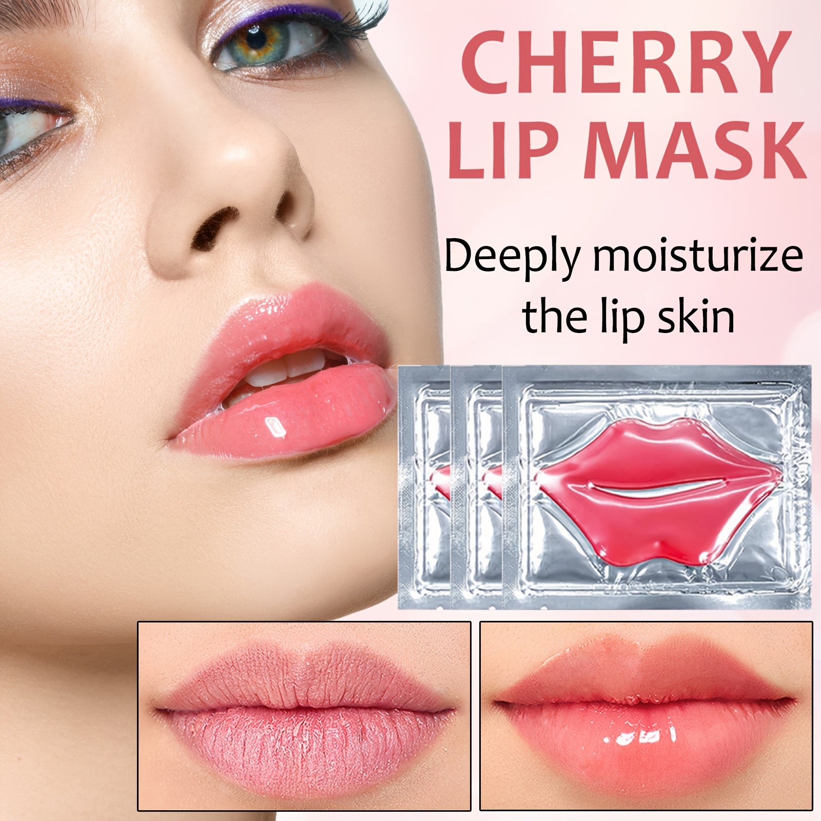 10pcs Cherry And Collagen Jelly Lip Mask, Effectively Moisturizes Lip Skin, Brightens Lip Skin, Bidding Farewell to Dryness And Dullness, Making Lip Skin Brighter And More Delicate, Lip Care, Soft Texture, Comfortable Fit